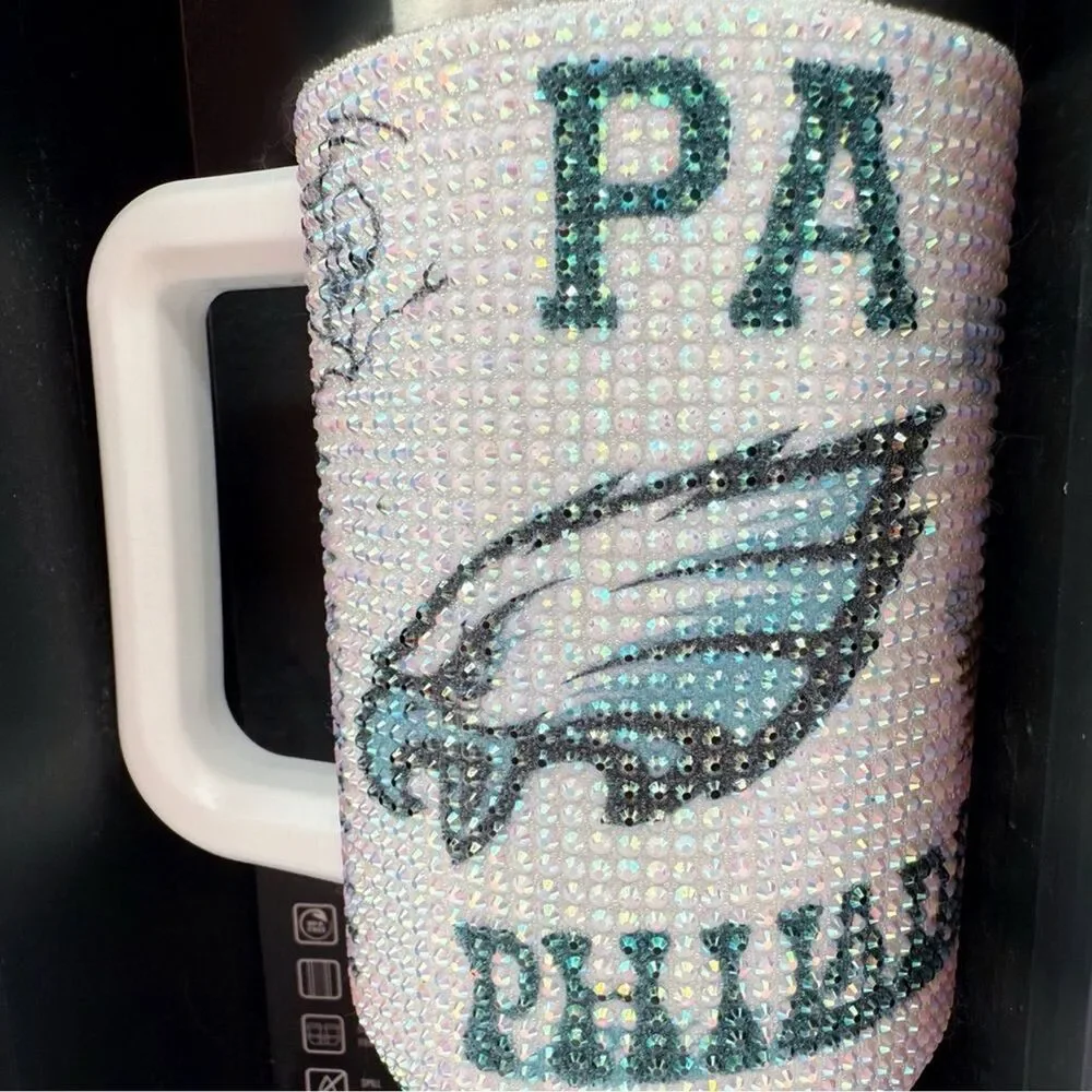 NFL Philadelphia Eagles Bling Colossal Tumbler 40 oz White Bedazzled Iridescent